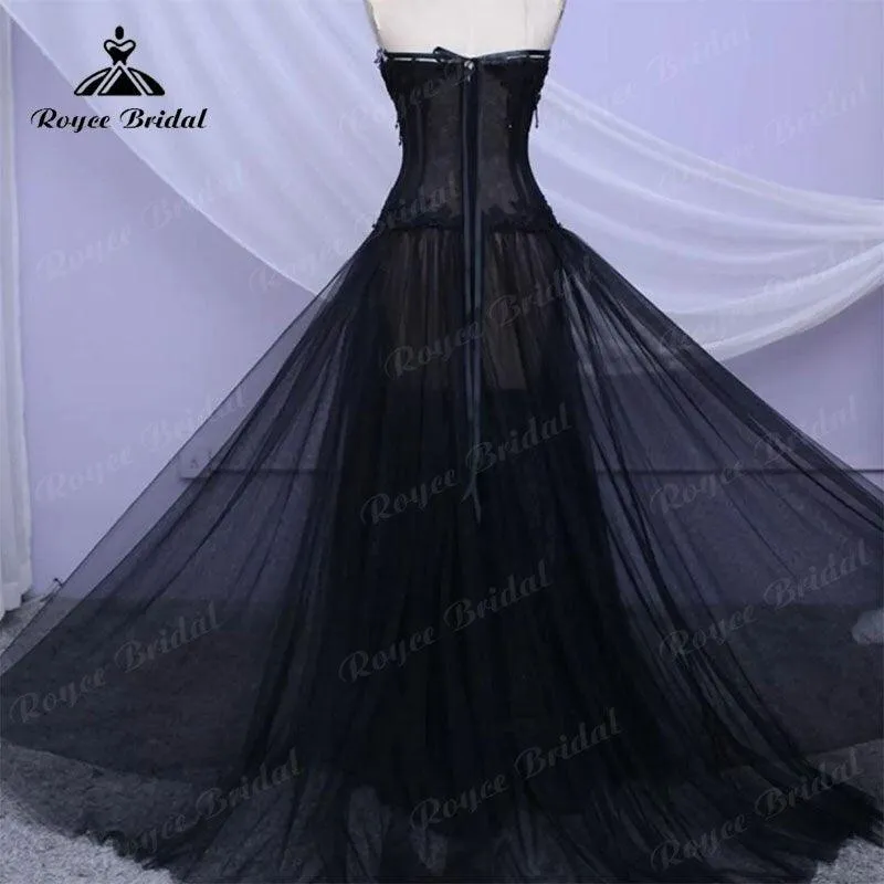 Gothic Black Long Bridal Gown