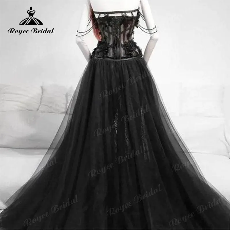 Gothic Black Long Bridal Gown