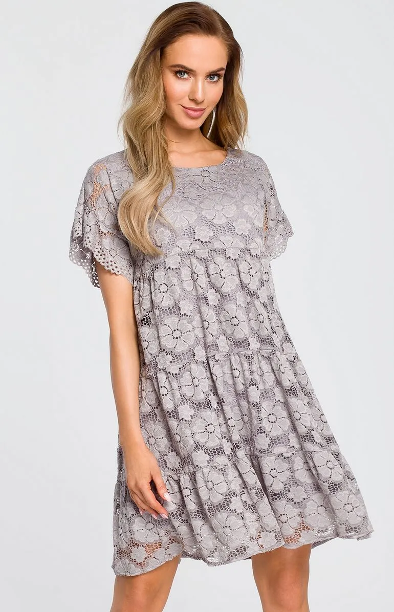 Gray lace A line dress