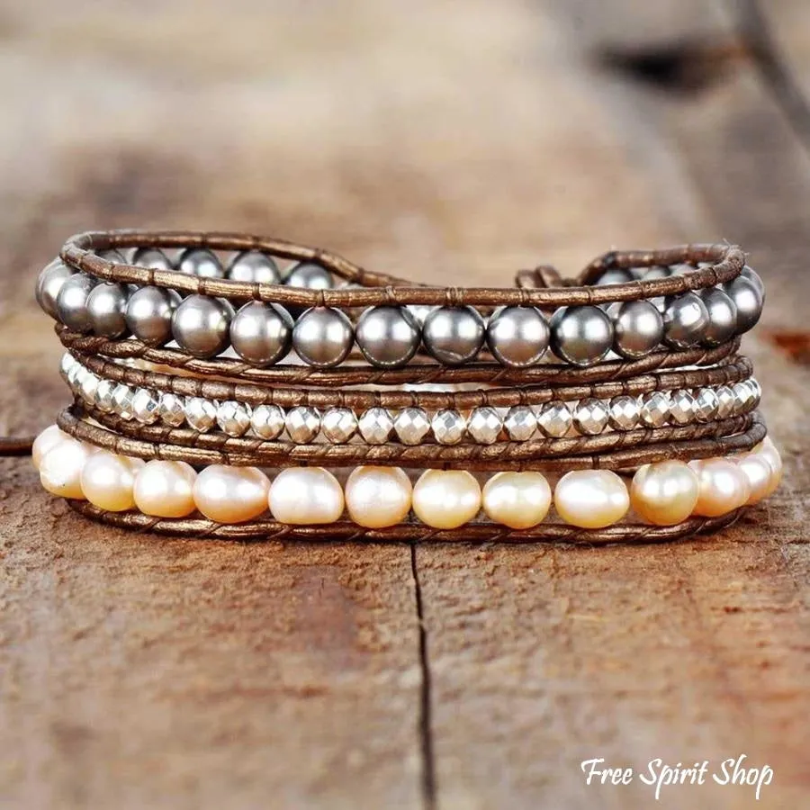 Handmade Two-tone Freshwater Pearl Wrap Bracelet