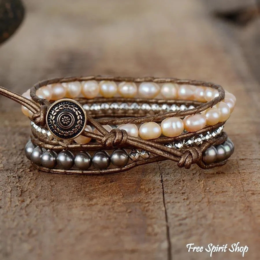 Handmade Two-tone Freshwater Pearl Wrap Bracelet