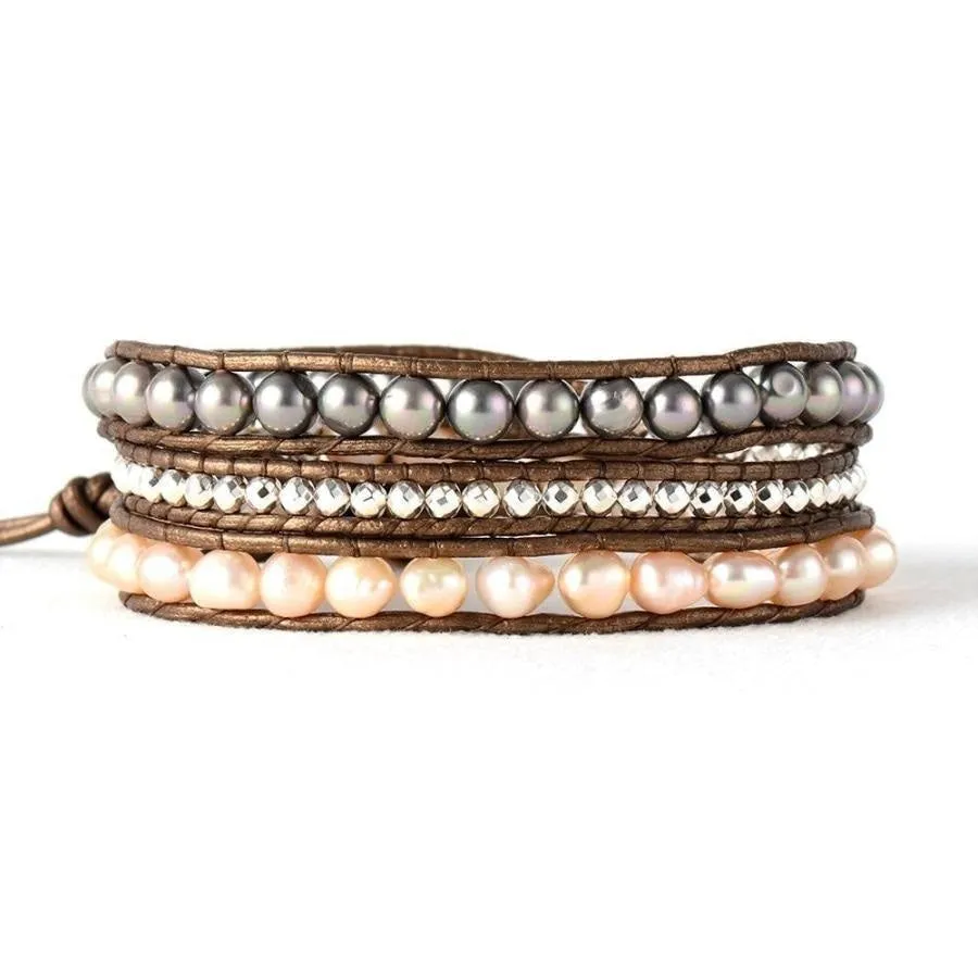 Handmade Two-tone Freshwater Pearl Wrap Bracelet