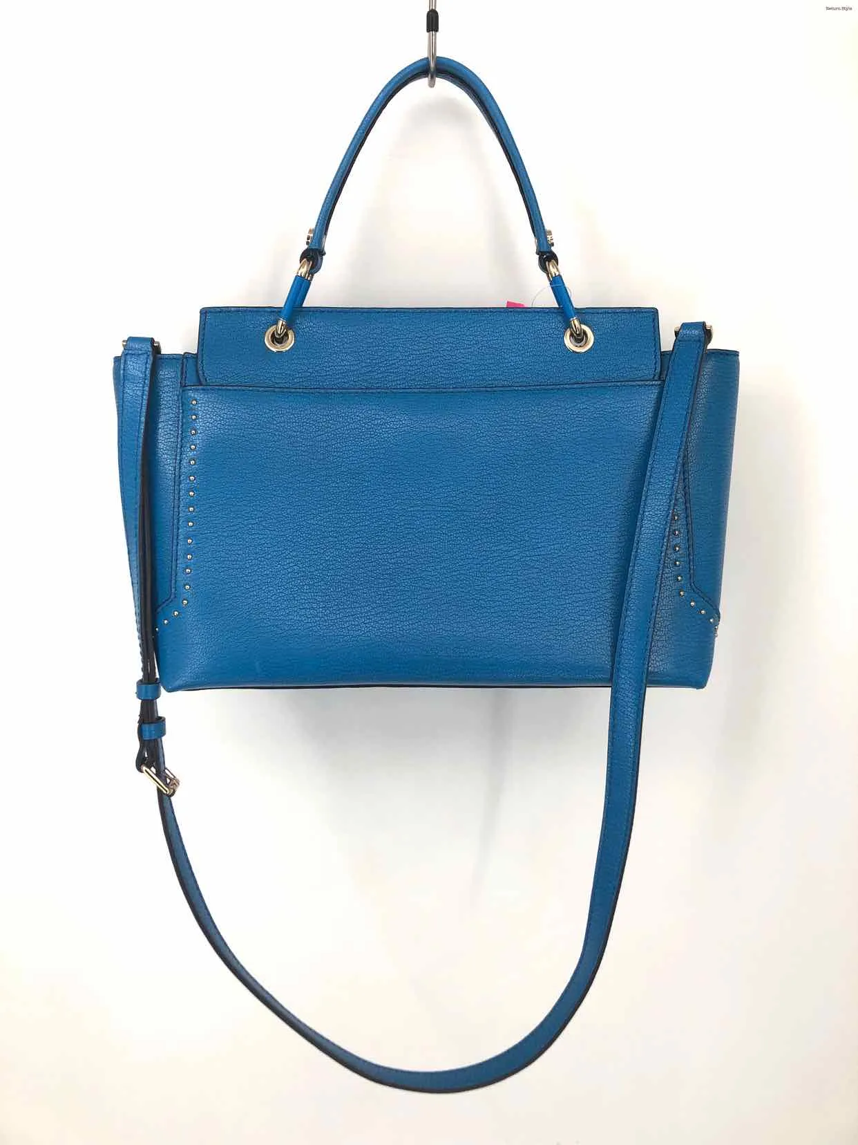 HENRI BENDEL Turquoise Blue Pebbled Leather Pre Loved Studded Satchel Purse