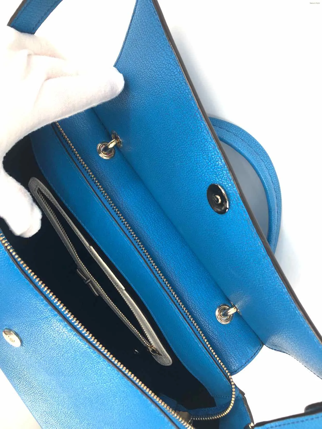 HENRI BENDEL Turquoise Blue Pebbled Leather Pre Loved Studded Satchel Purse