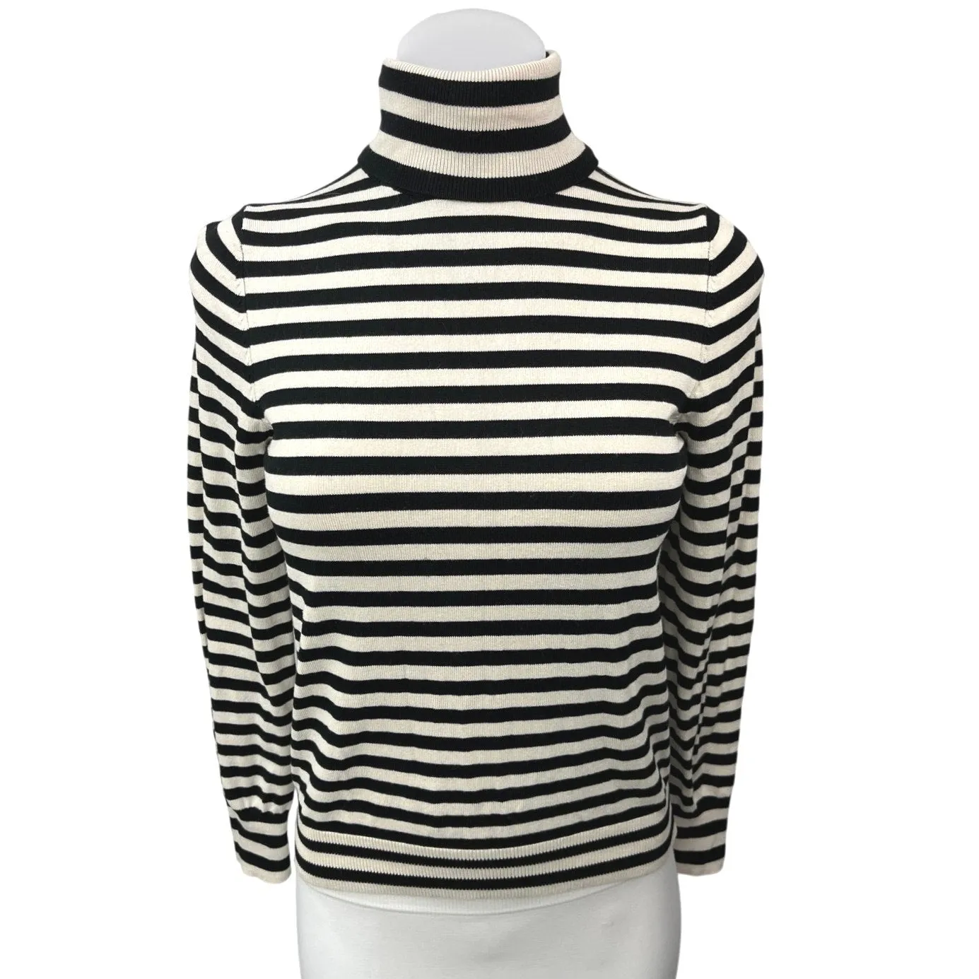 H&M Black White Striped Knit Turtleneck Long Sleeve Pullover Sweater Top Size S