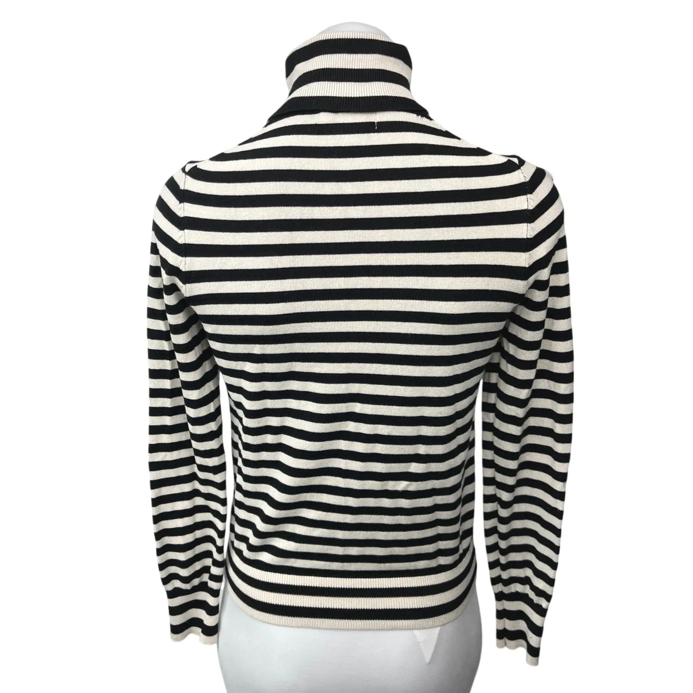 H&M Black White Striped Knit Turtleneck Long Sleeve Pullover Sweater Top Size S