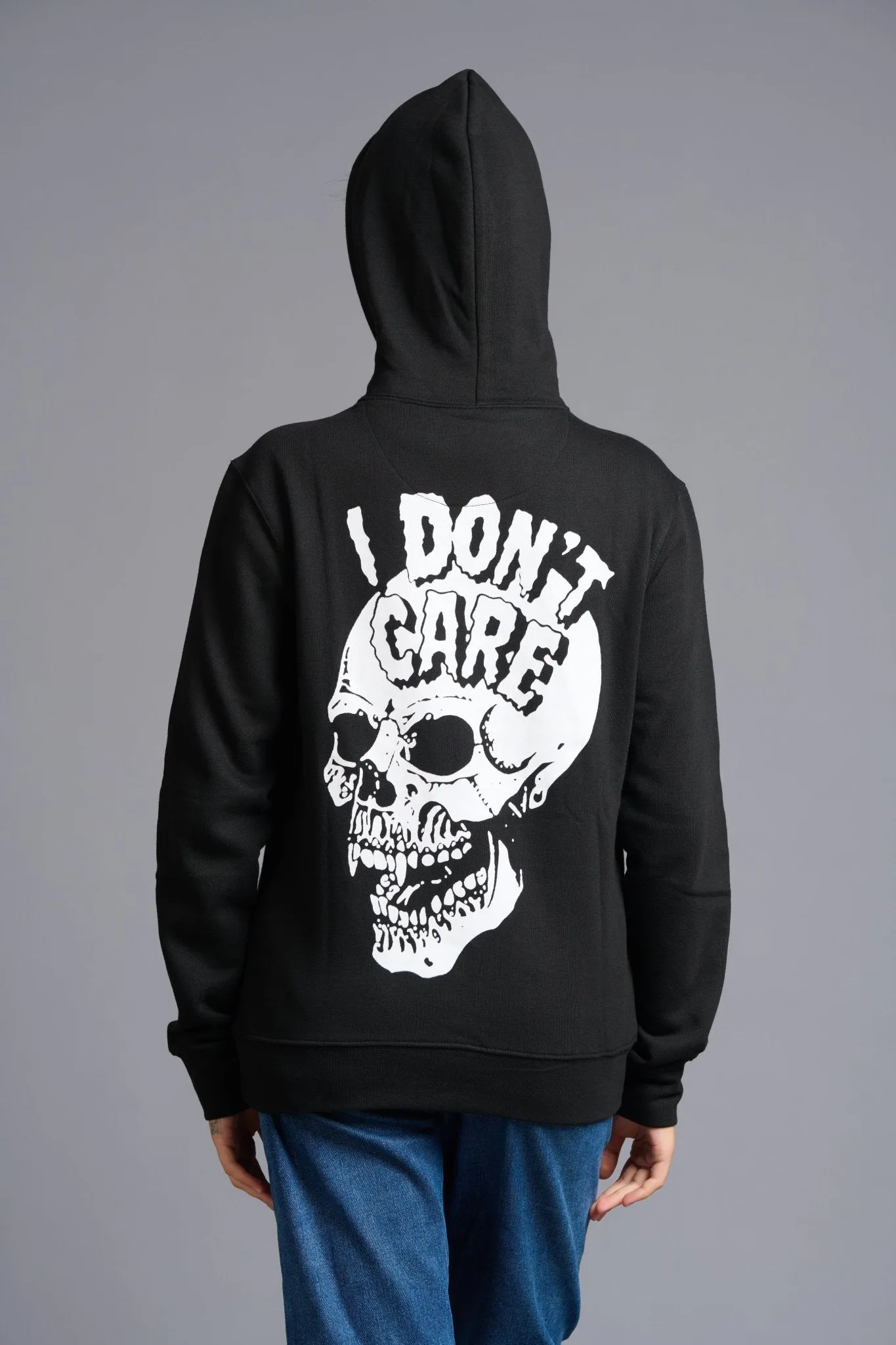 I Don't Care Printed Black Hoodie for Women