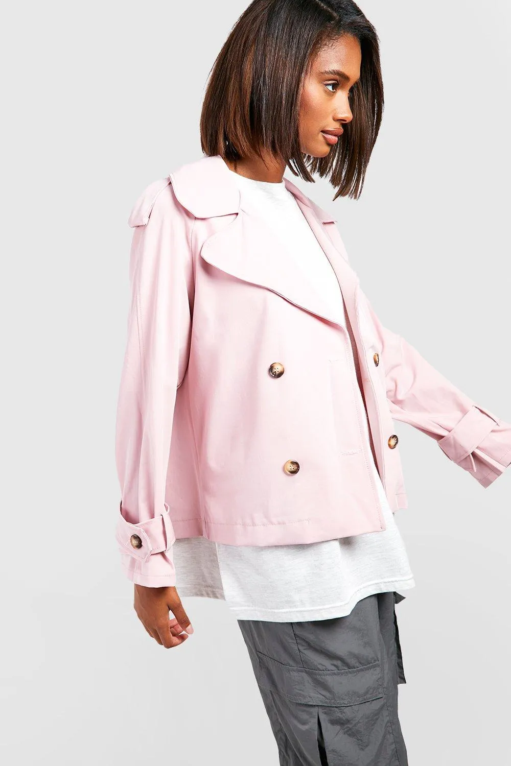 Jackets & Coats | Double Breasted Short Trench | boohoo