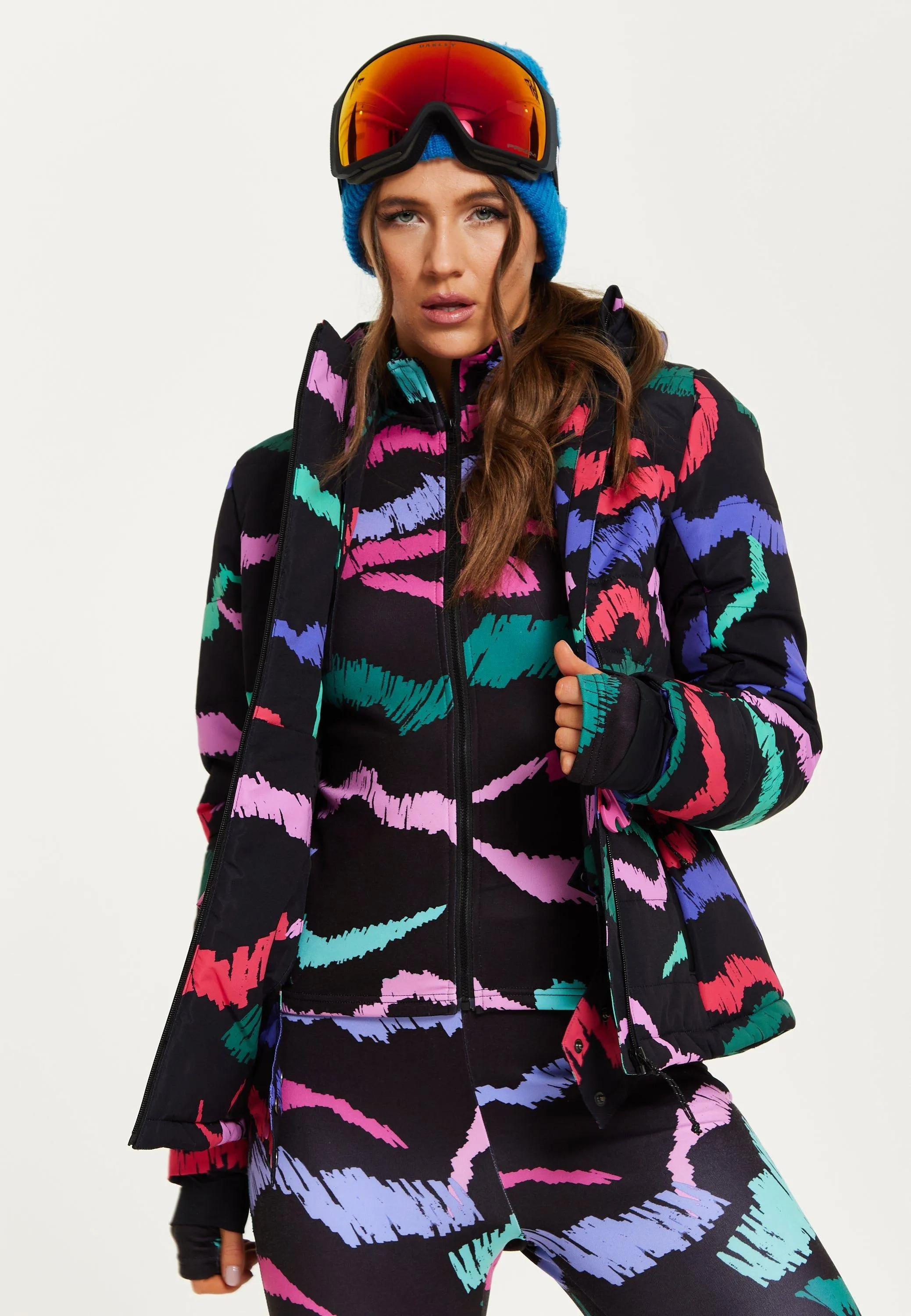 Jackets & Coats | Ski Waterproof Jacket In Black Abstarct Print | Liquorish