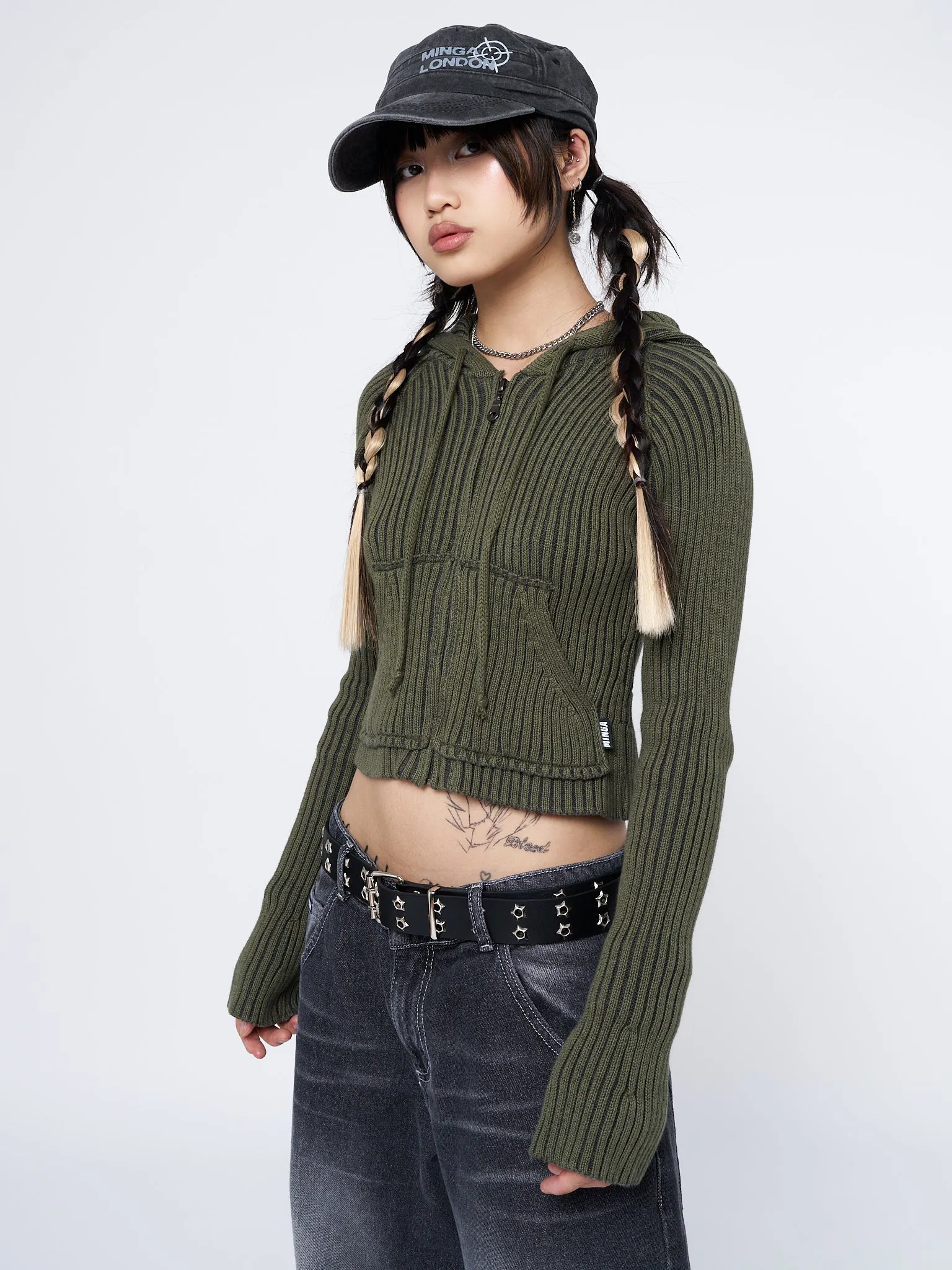 Jinx Green Cropped Zip Hoodie Cardigan