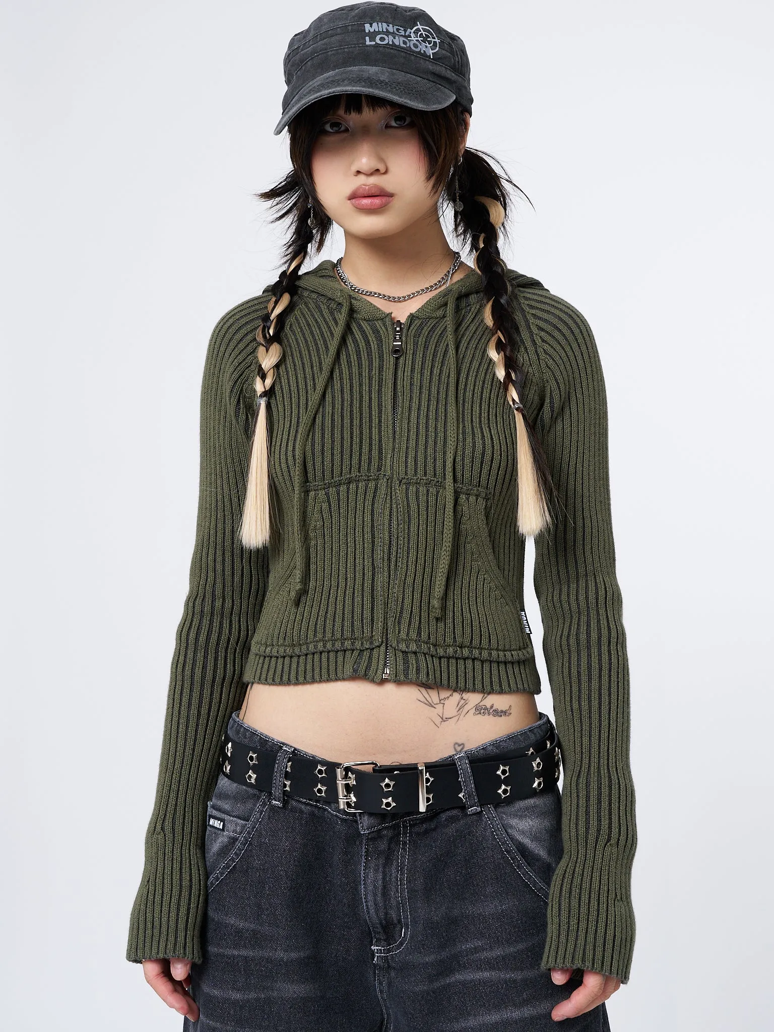 Jinx Green Cropped Zip Hoodie Cardigan