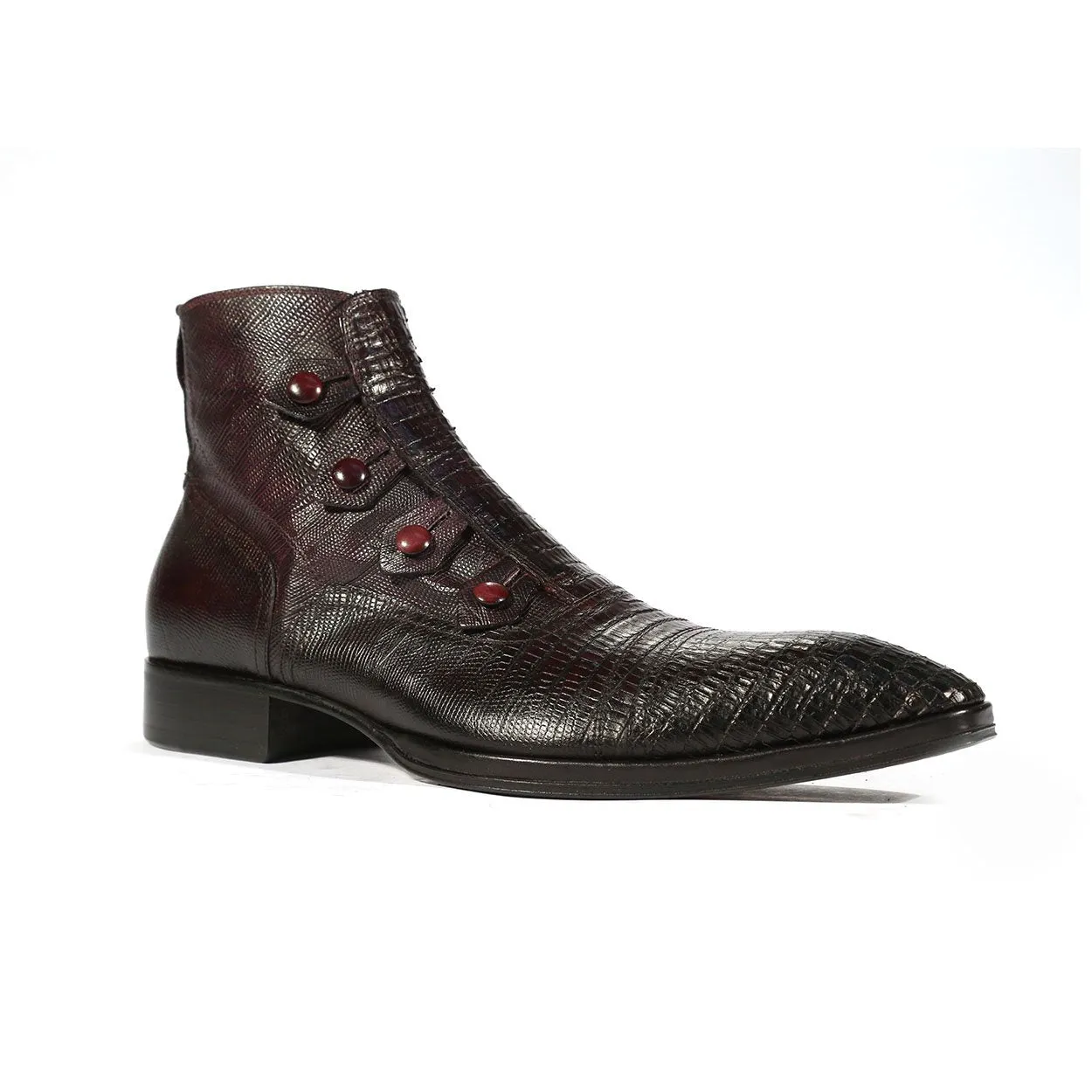 Jo Ghost 2379 Men's Shoes Burgundy Lizard Print / Calf-Skin Leather Boots (JG5254)