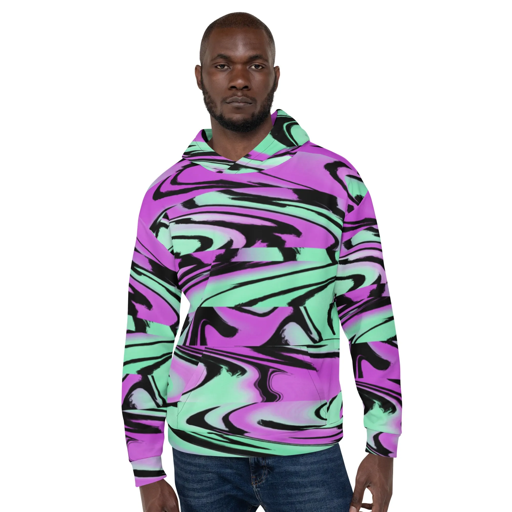 Lavender Mint Rave Glitch Pullover Hoodie