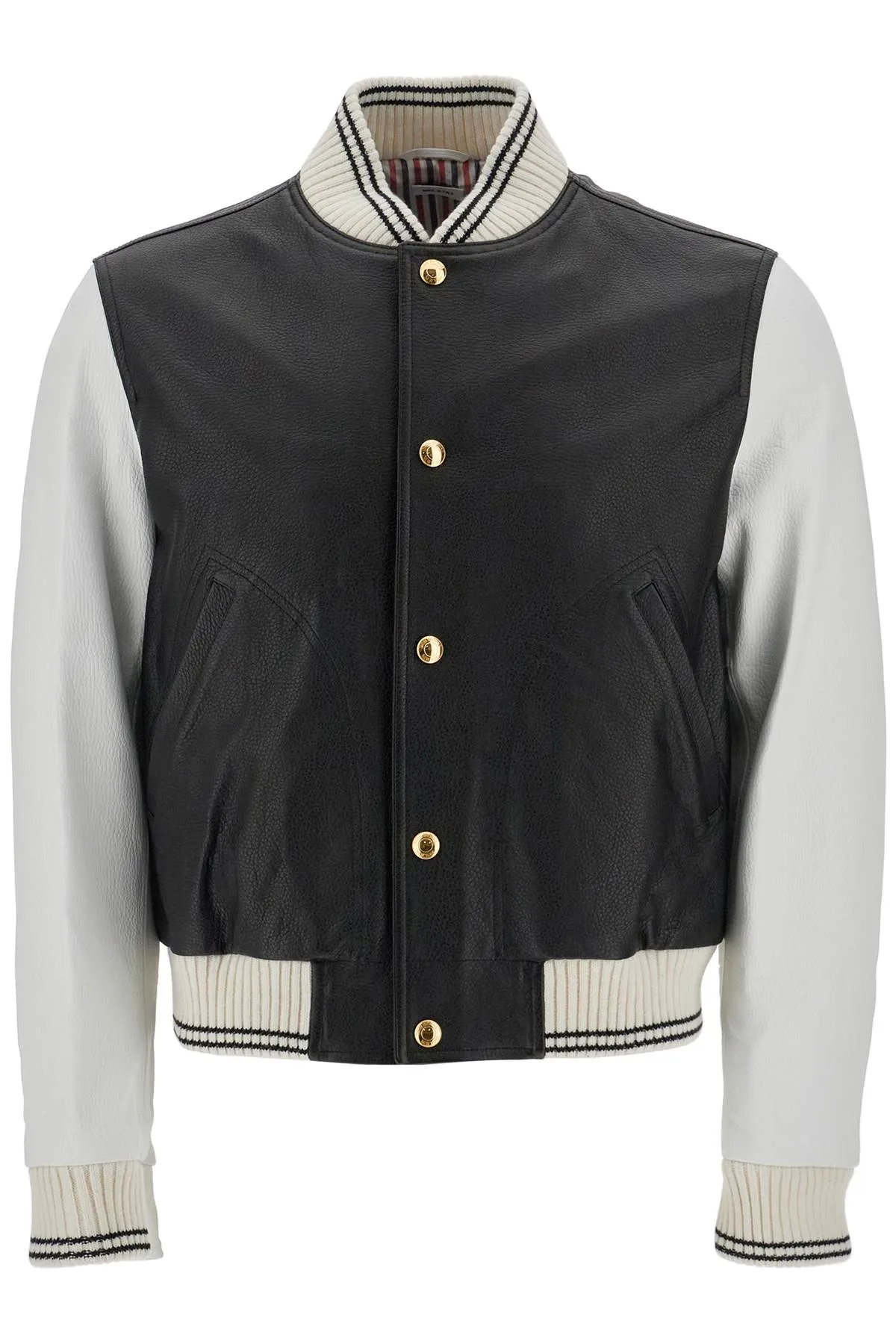 LEATHER VARSITY BOMBER JACKET