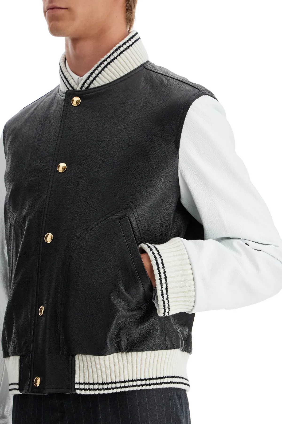 LEATHER VARSITY BOMBER JACKET