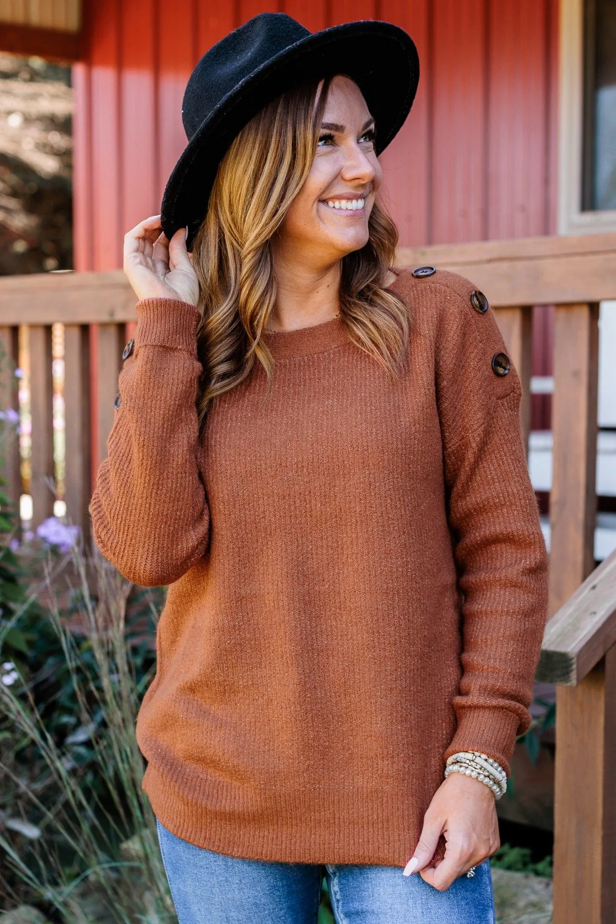 Love Beyond Words Knit Sweater- Rust