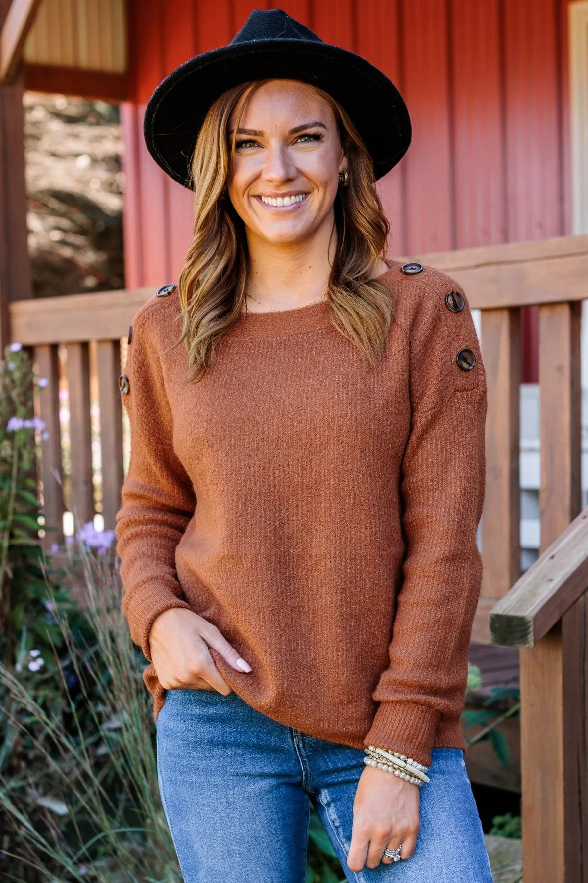 Love Beyond Words Knit Sweater- Rust