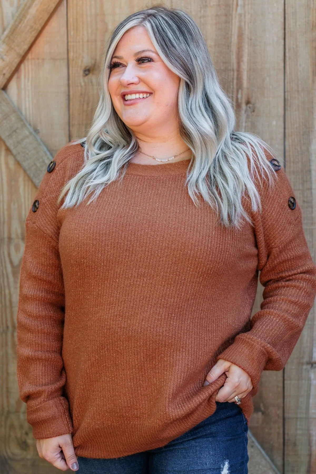 Love Beyond Words Knit Sweater- Rust