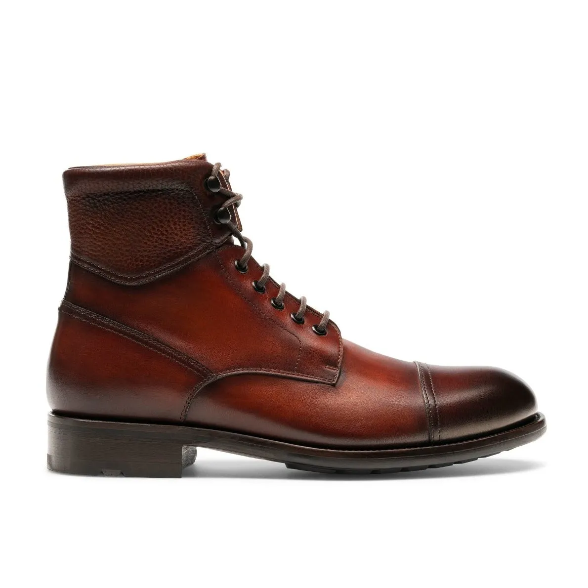 Magnanni 22490 Peyton-II Men's Shoes Cognac Pebbled Grain / Calf-Skin Leather Derby Cap-Toe Boots (MAGS1050)