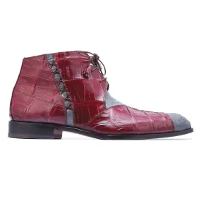 Mauri Harlem 4926 Men's Shoes Gray & Red Exotic Crocodile / Ostrich Leg Chukka Boots (MA5264)