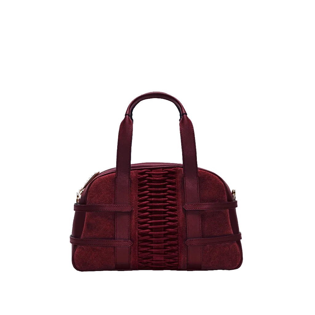 Medium Francesca suede braided bordeaux satchel