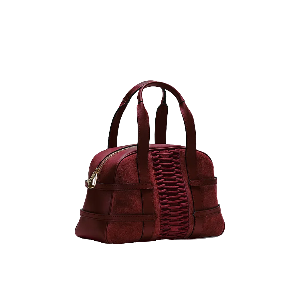 Medium Francesca suede braided bordeaux satchel