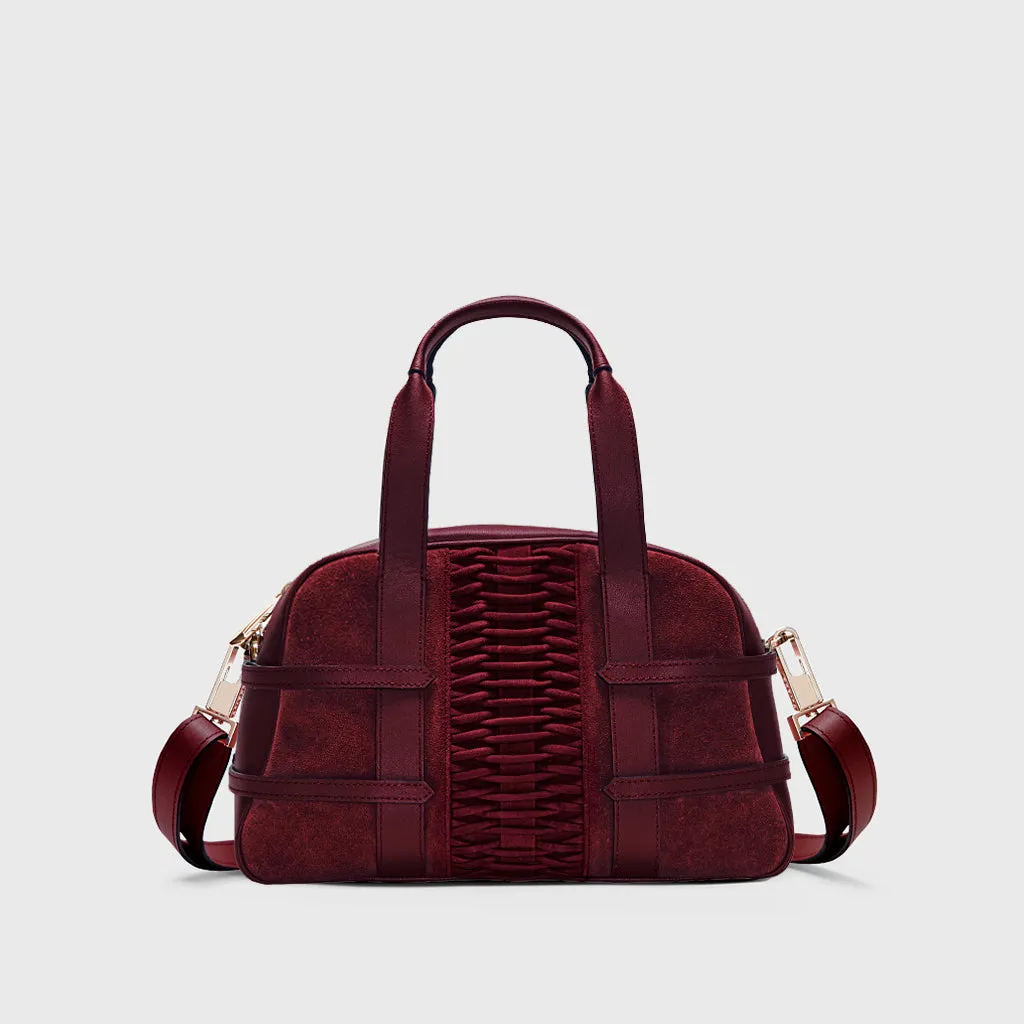 Medium Francesca suede braided bordeaux satchel