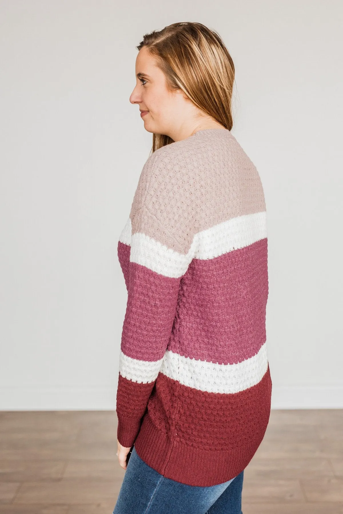 Melting Hearts Color Block Sweater- Magenta