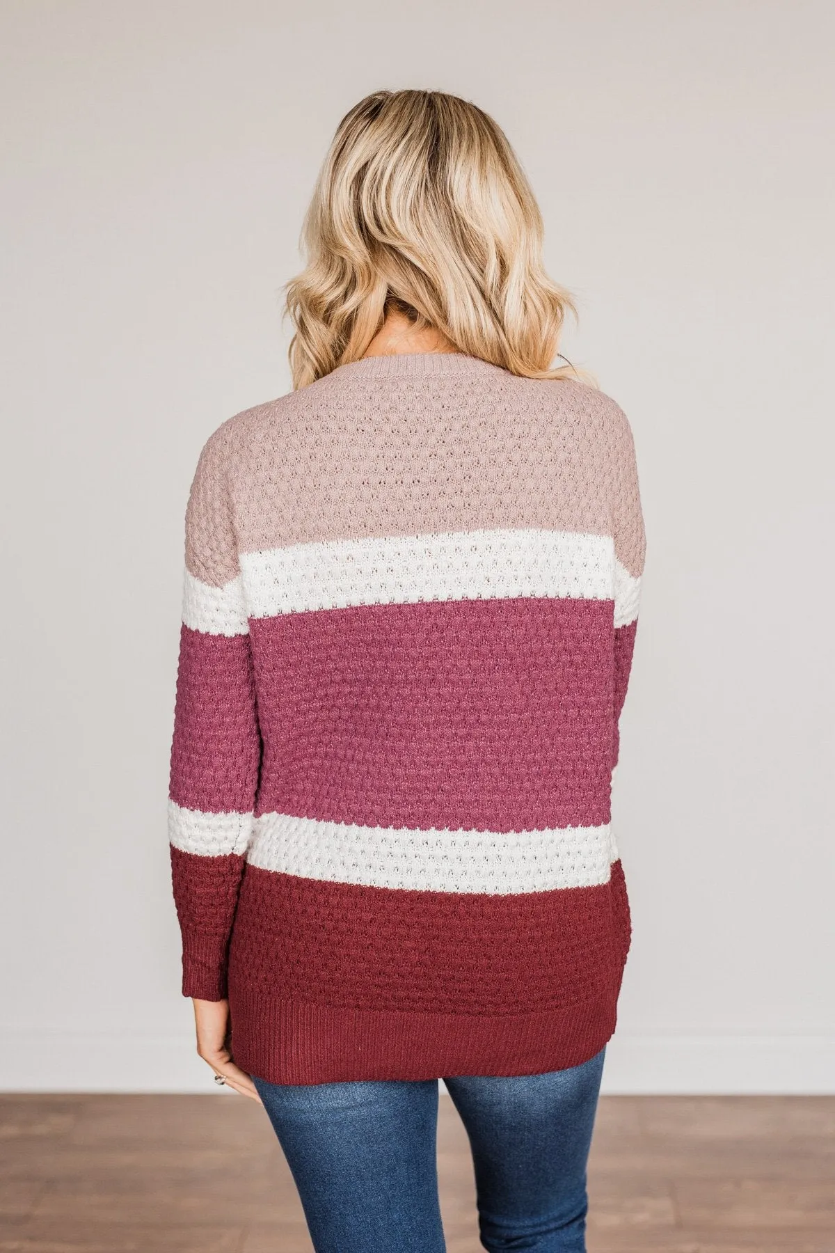 Melting Hearts Color Block Sweater- Magenta