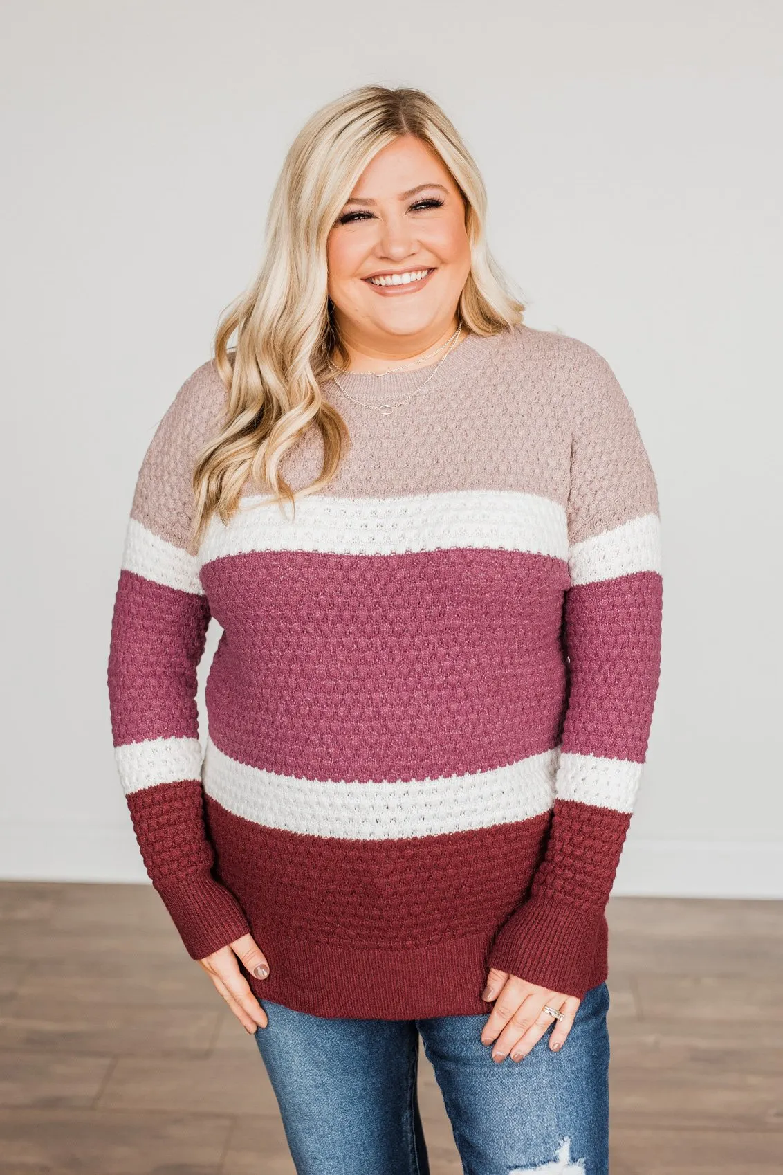 Melting Hearts Color Block Sweater- Magenta