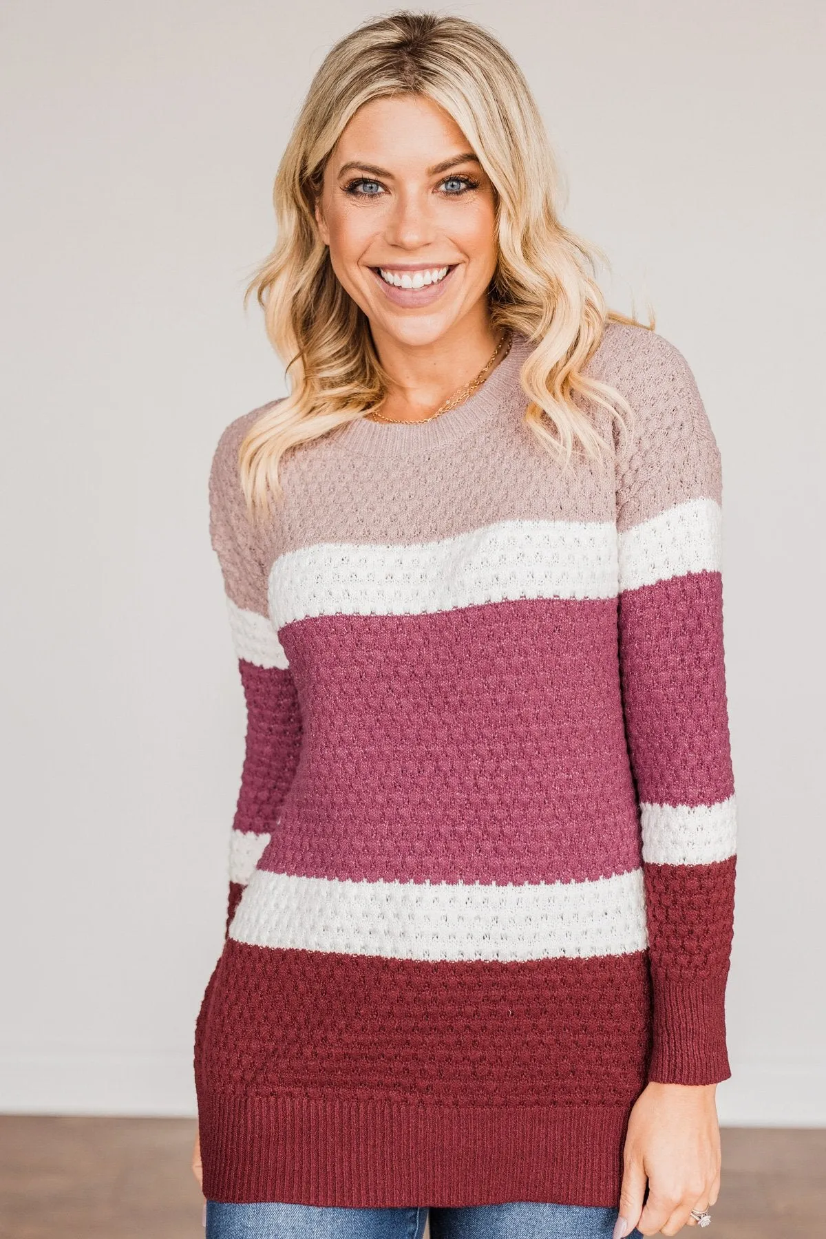 Melting Hearts Color Block Sweater- Magenta