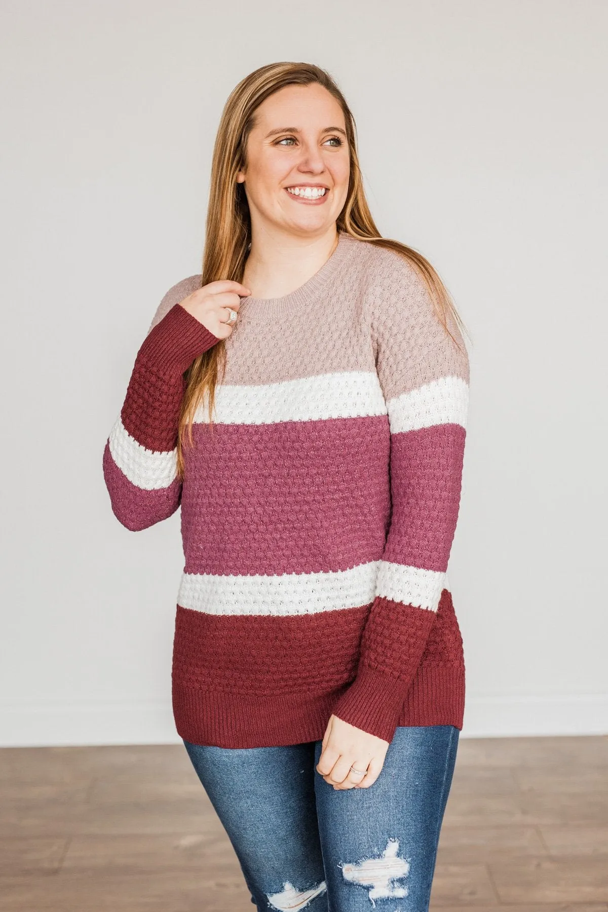 Melting Hearts Color Block Sweater- Magenta