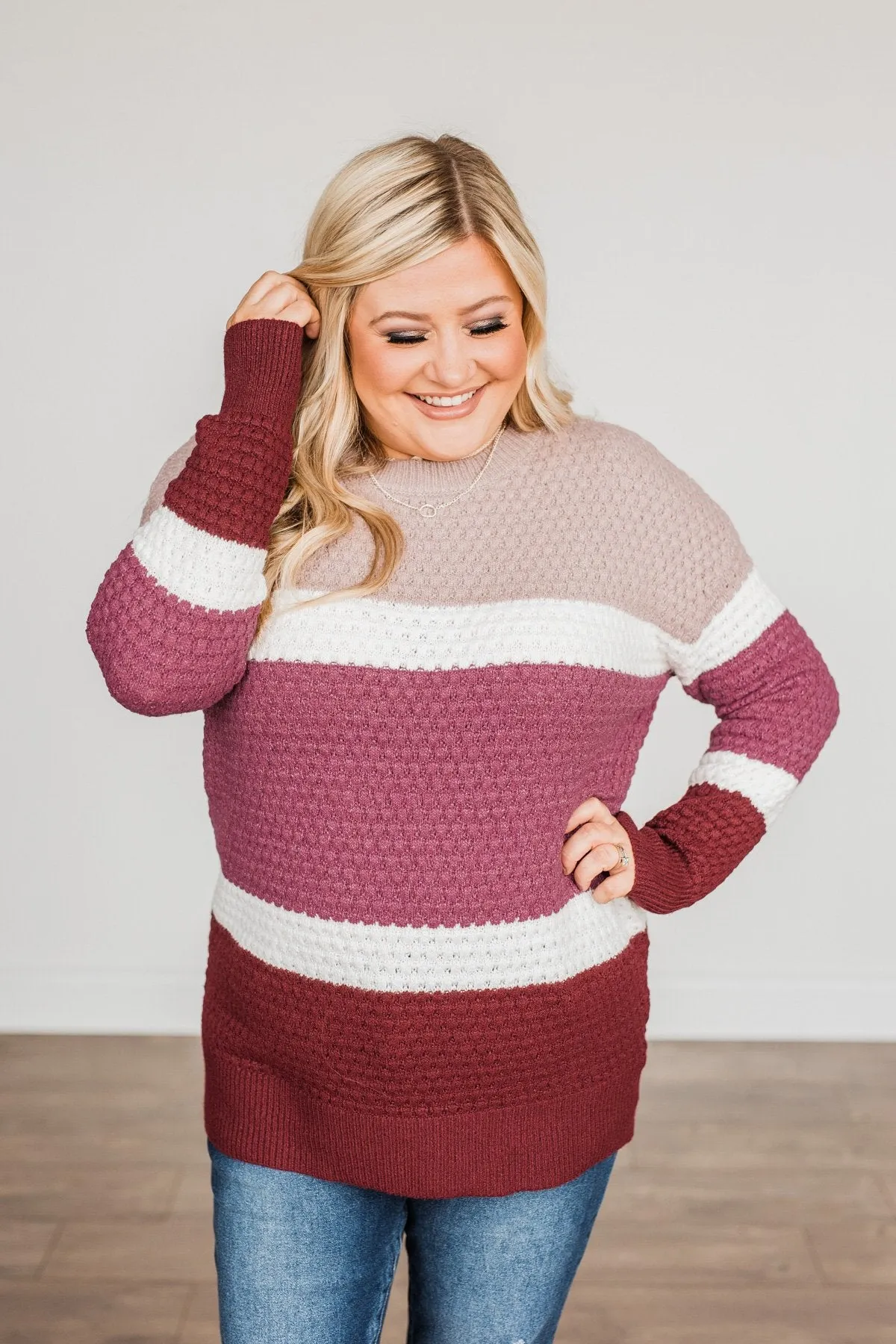 Melting Hearts Color Block Sweater- Magenta