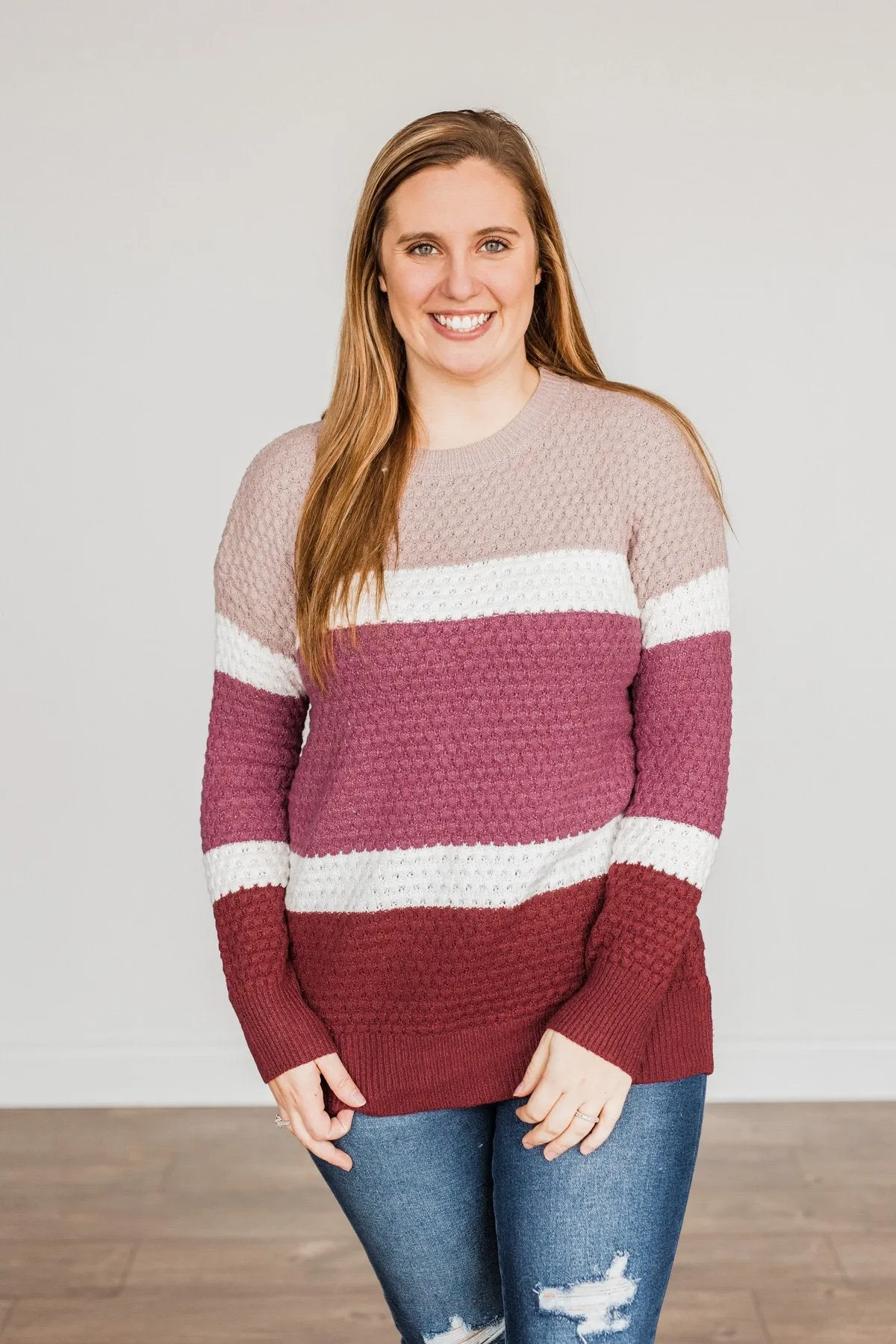 Melting Hearts Color Block Sweater- Magenta