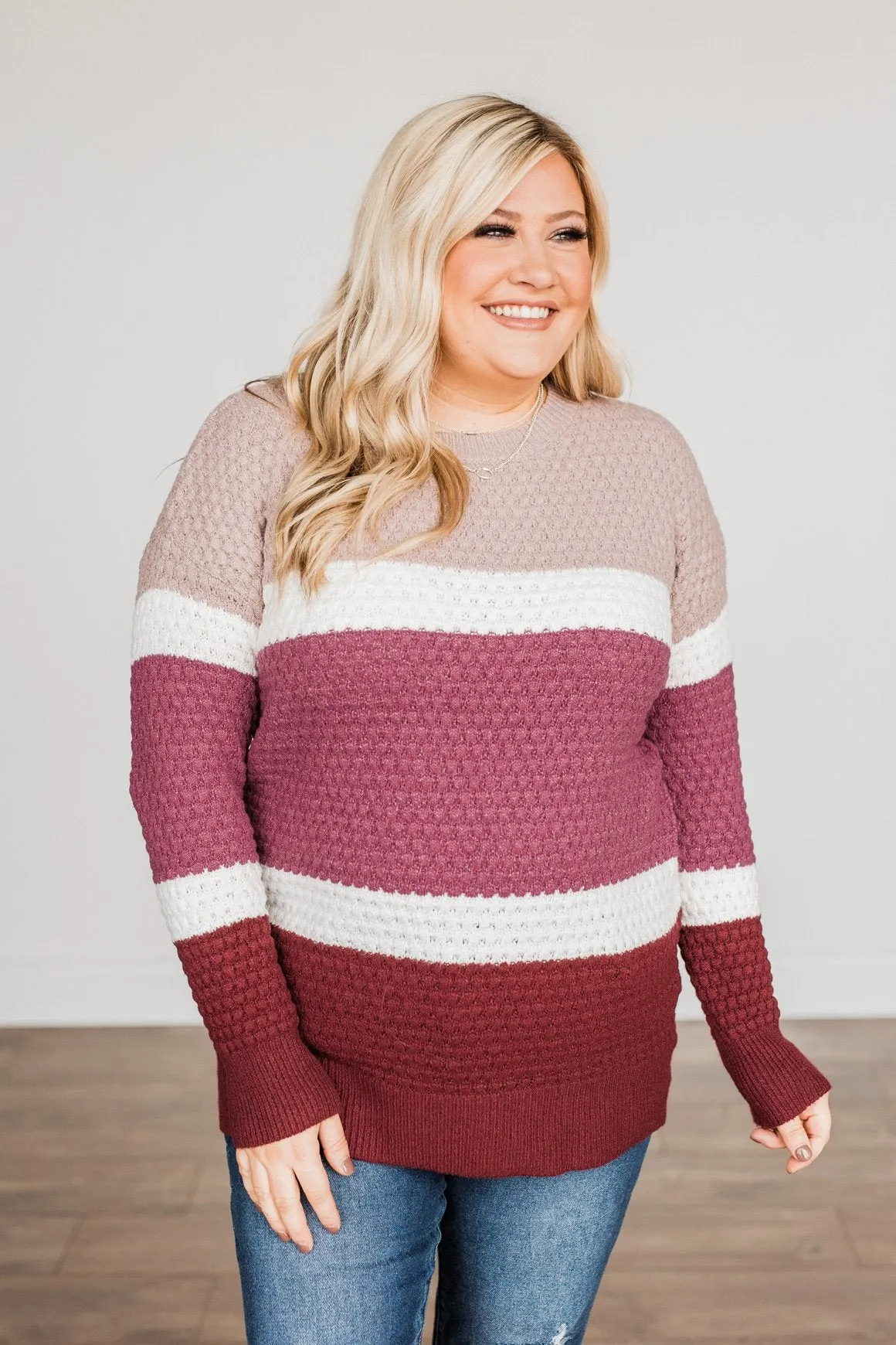 Melting Hearts Color Block Sweater- Magenta