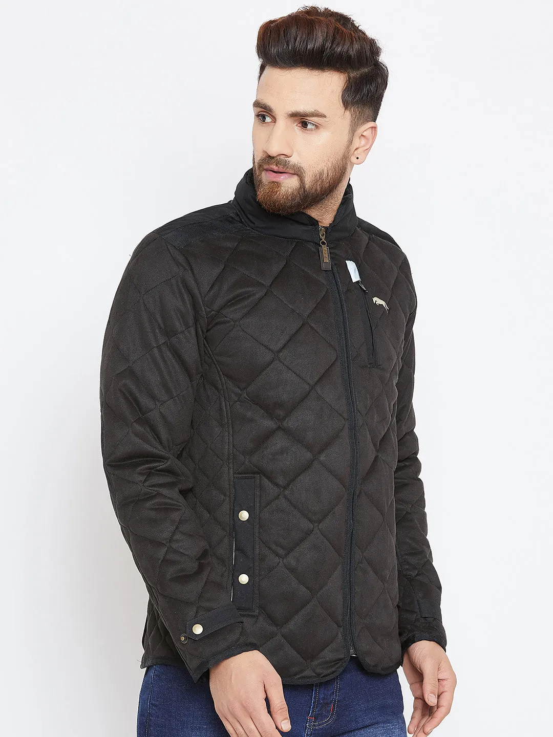 Men Black Solid Quilted Jacket