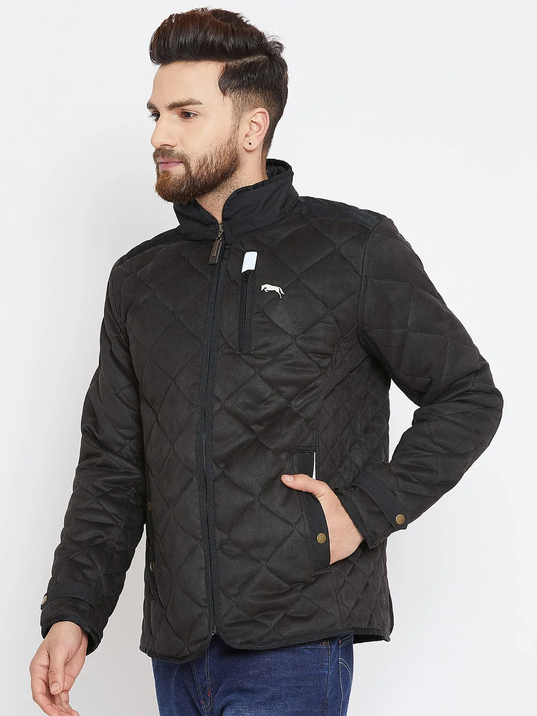 Men Black Solid Quilted Jacket