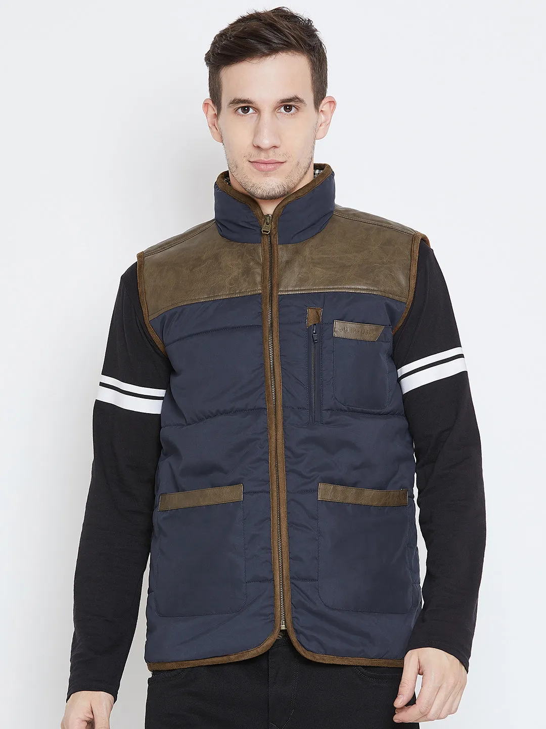 Men Casual Blue Padded Jacket