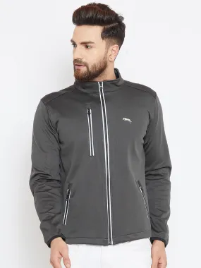 Men Charcoal Solid Sporty Jacket