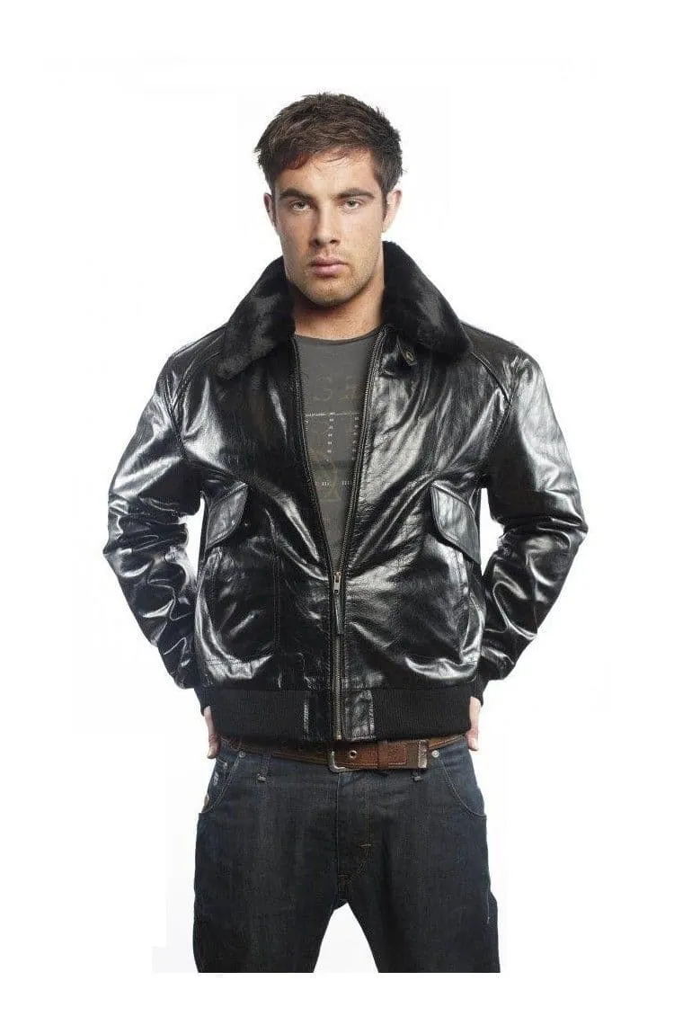 Men Leather Bomber Jackets in Black