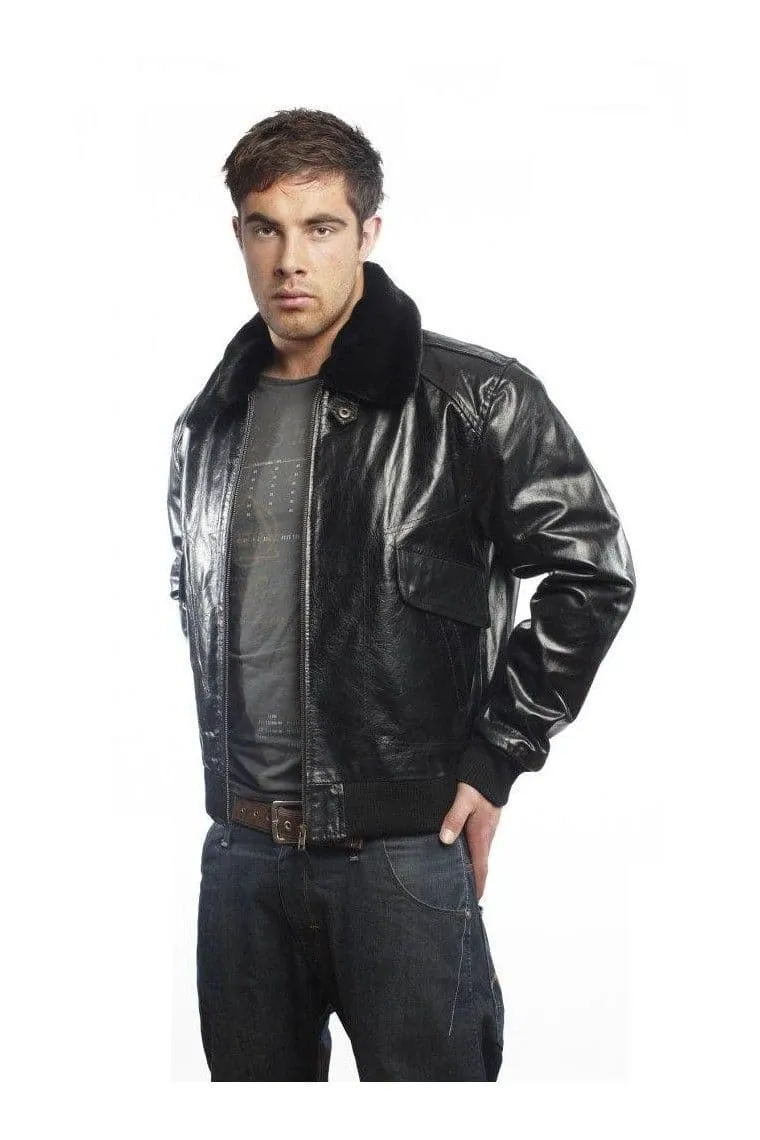 Men Leather Bomber Jackets in Black