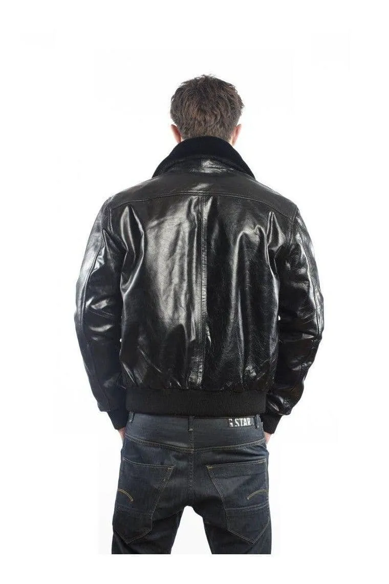 Men Leather Bomber Jackets in Black