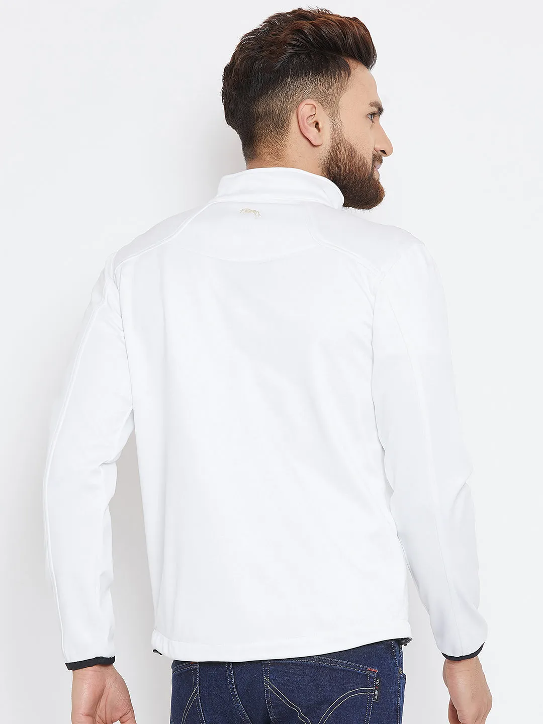 Men White Solid Sporty Jacket