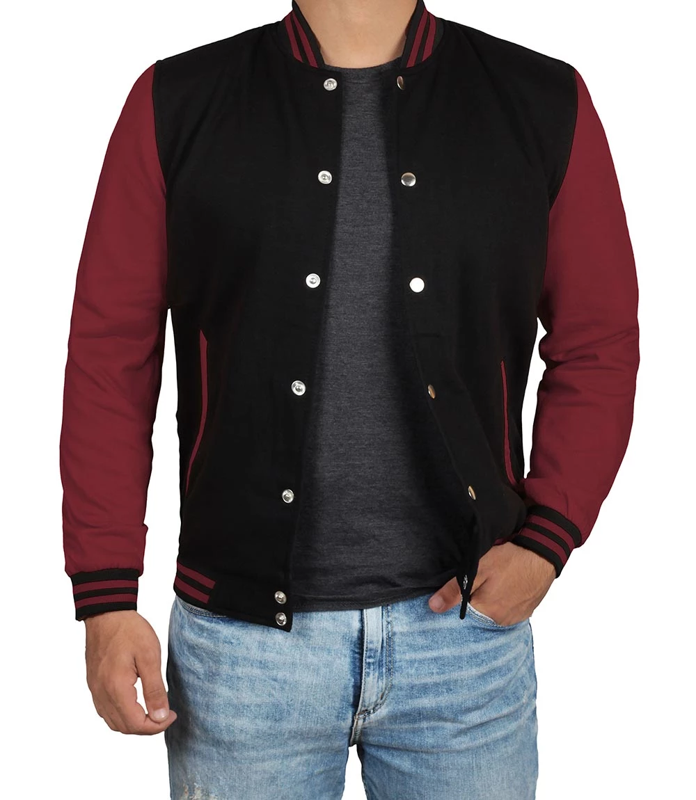 Men's Black & Maroon Varsity Jacket - Bomber Letterman Style