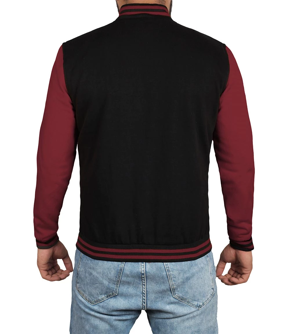 Men's Black & Maroon Varsity Jacket - Bomber Letterman Style