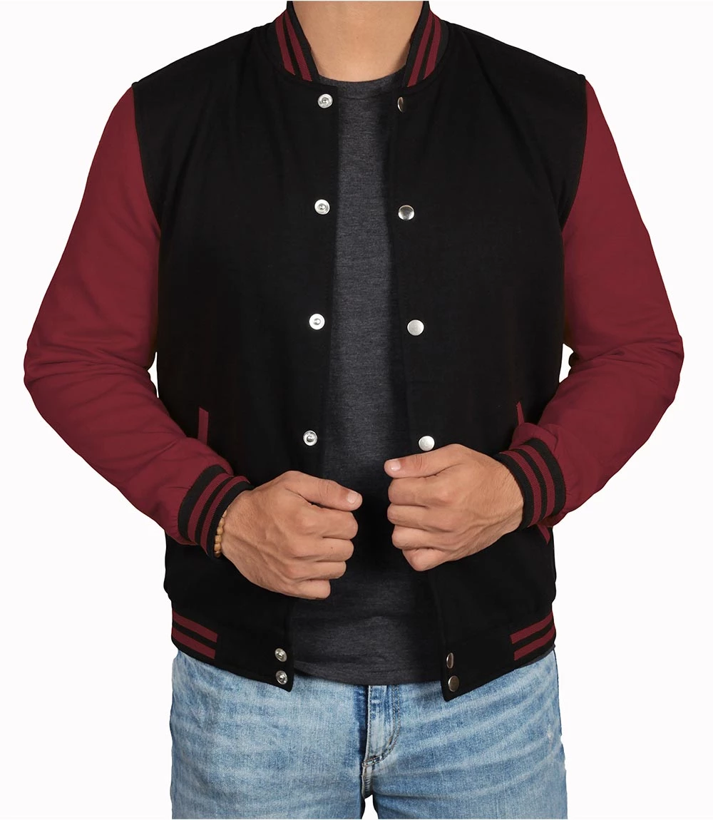 Men's Black & Maroon Varsity Jacket - Bomber Letterman Style