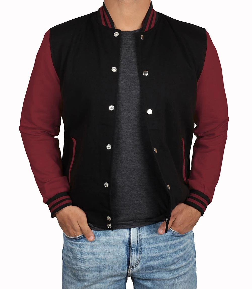 Men's Black & Maroon Varsity Jacket - Bomber Letterman Style