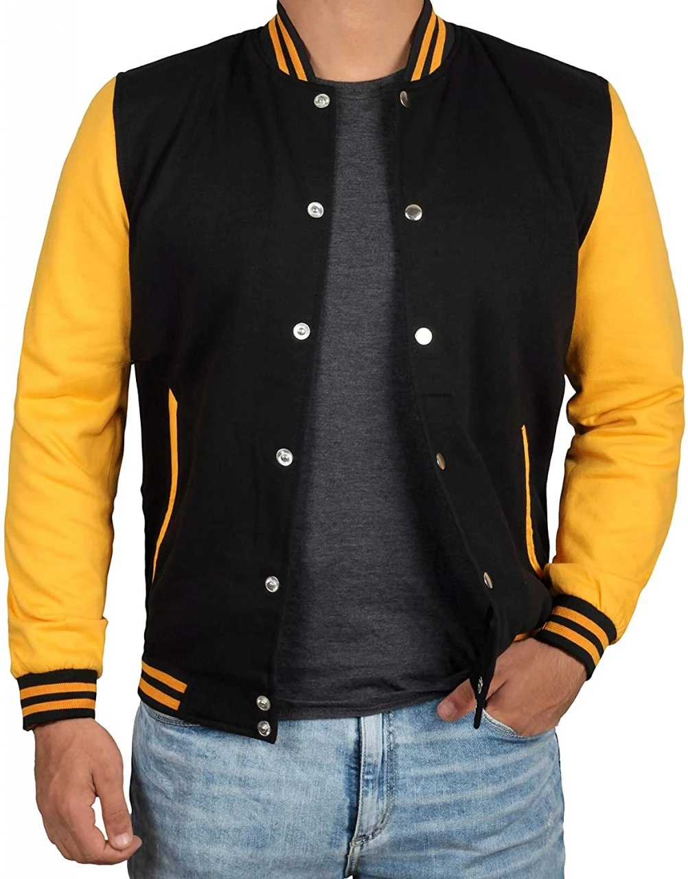 Men's Black and Yellow Varsity Jacket - Baseball Letterman Style