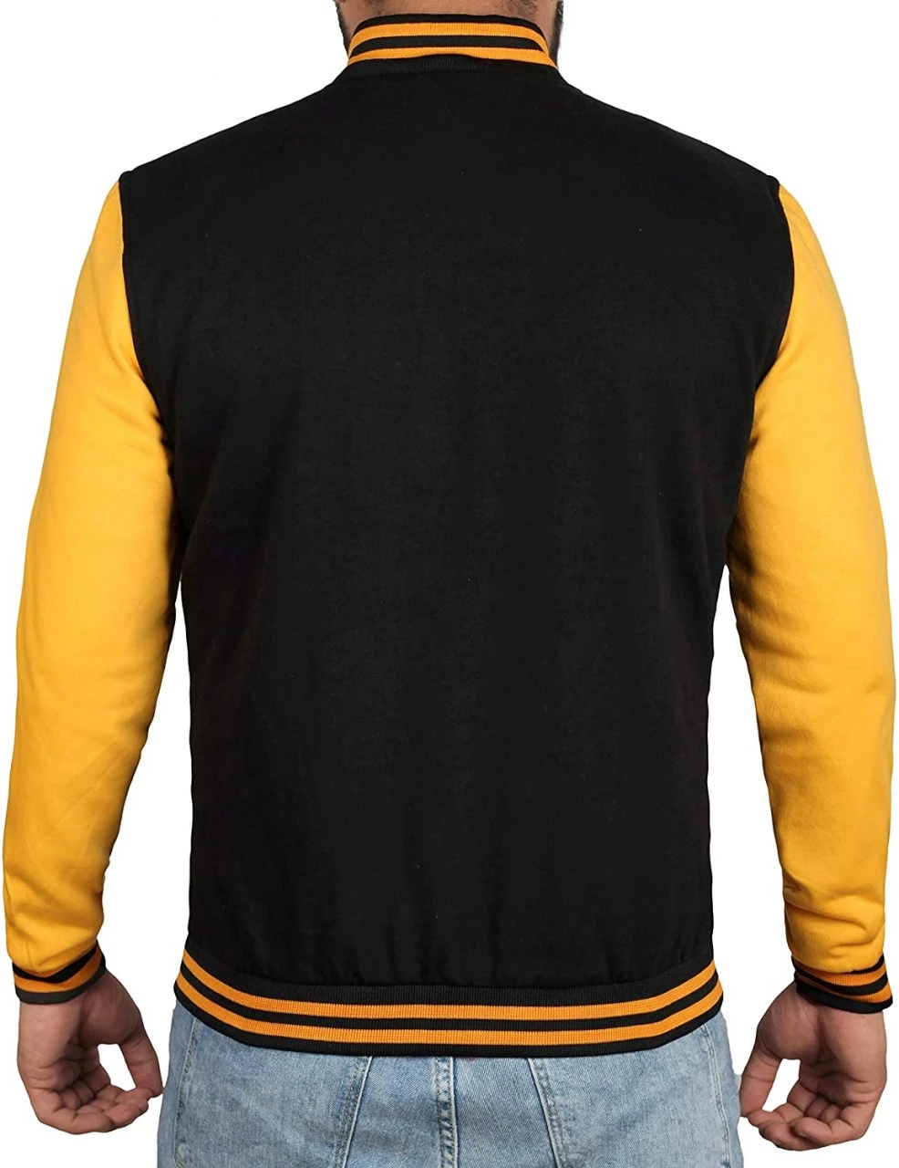 Men's Black and Yellow Varsity Jacket - Baseball Letterman Style