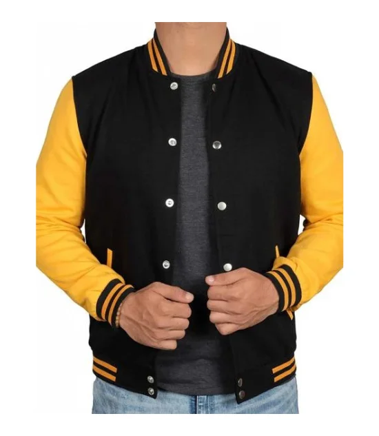 Men's Black and Yellow Varsity Jacket - Baseball Letterman Style